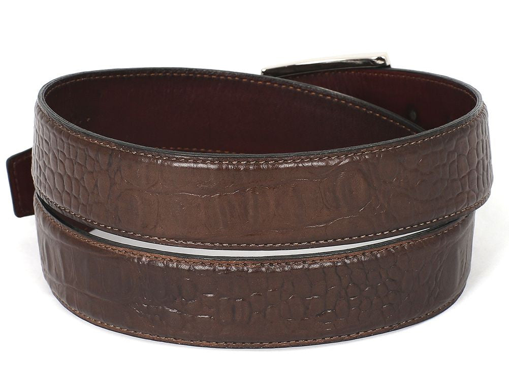 PAUL PARKMAN Men's Crocodile Textured Leather Belt Brown (ID#B02-BRW)