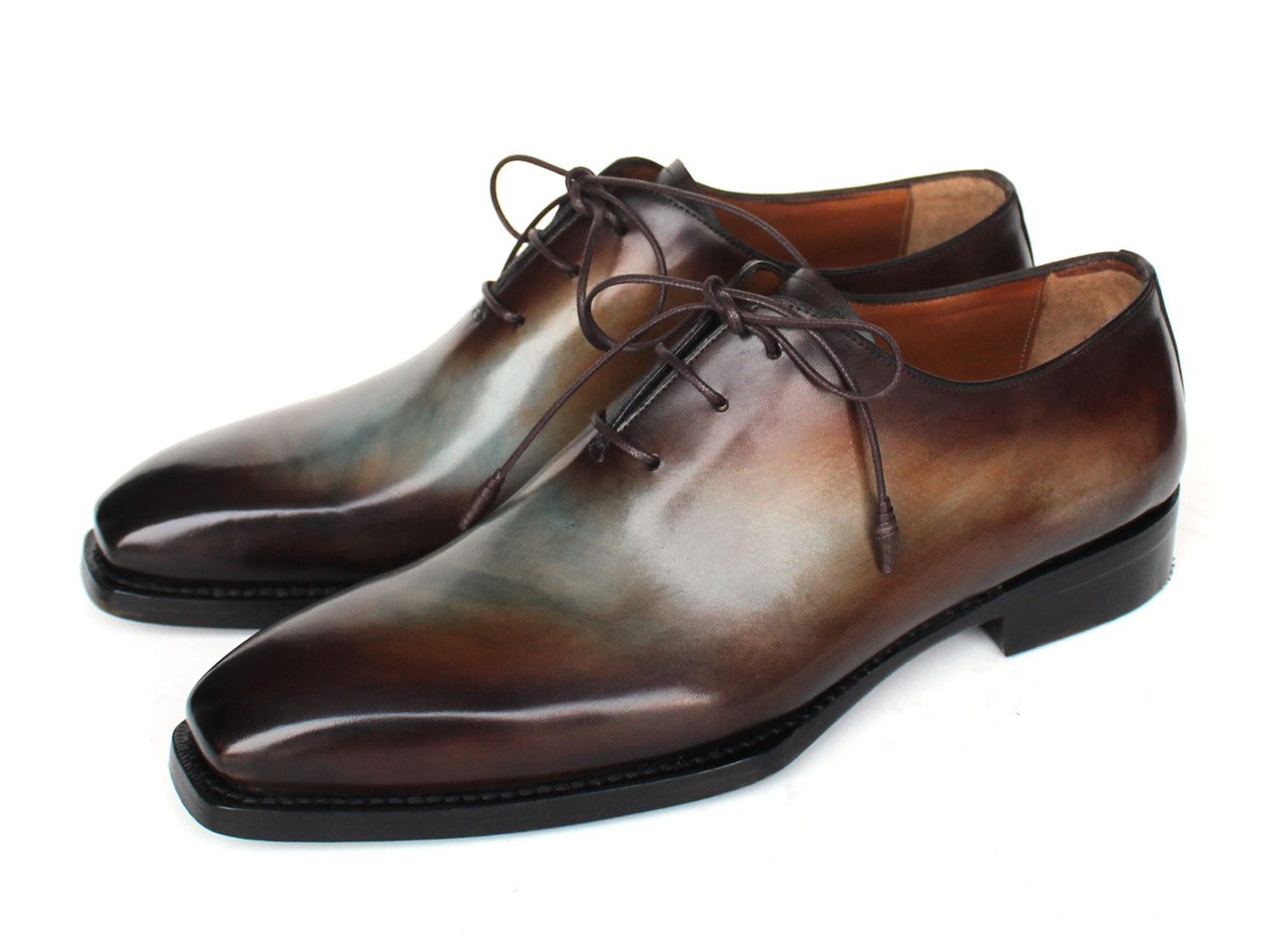 Paul Parkman Men's Brown & Blue Patina Goodyear Welted Wholecut Oxfords (ID#22U87)
