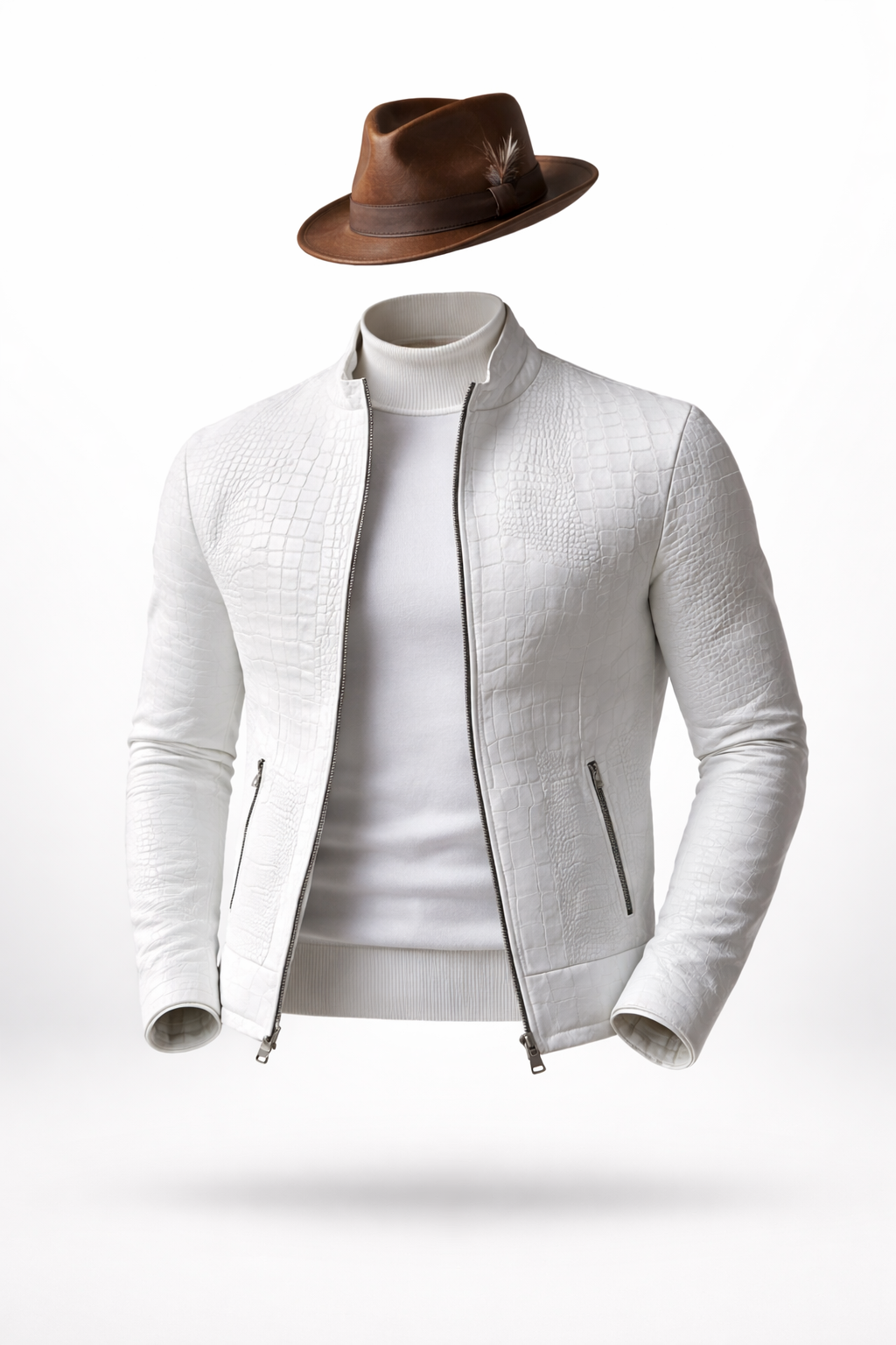 Embossed Leather Jacket – Ivory