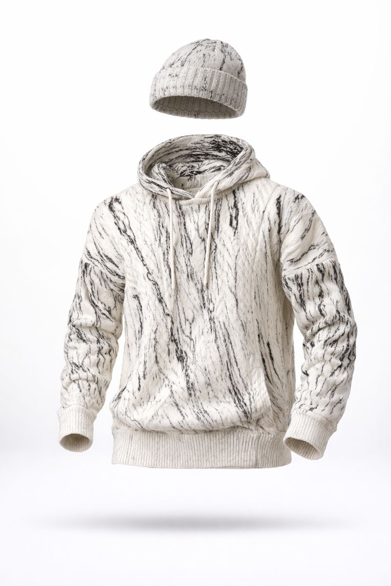 Strata Split Cable Knit Hoodie – Sandstone