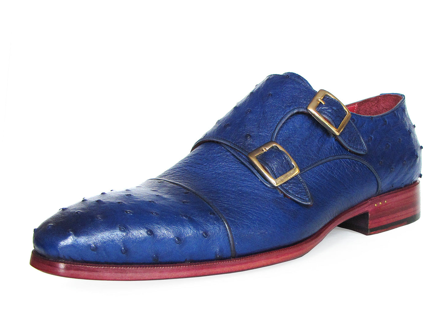 Paul Parkman Sax Blue Genuine Ostrich Double Monkstraps (ID#37U33)