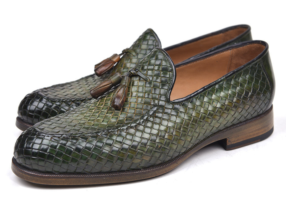 Paul Parkman Woven Leather Tassel Loafers Green (ID#WVN44-GRN)