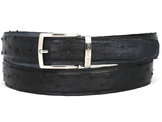 PAUL PARKMAN Men's Black Genuine Ostrich Belt (ID#B04-BLK)