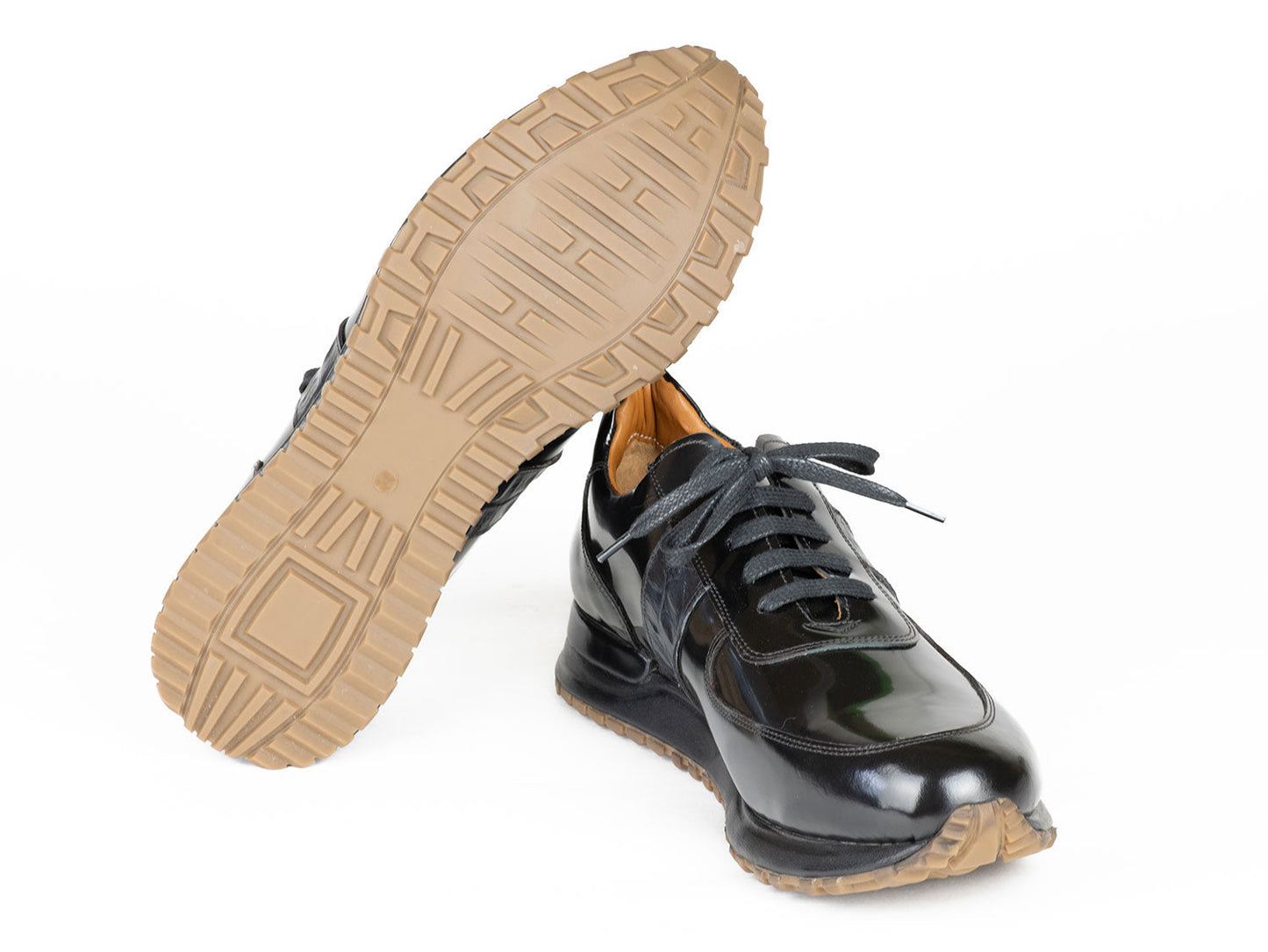 Paul Parkman Men's Black Polished Leather Sneakers (ID#LP208BLK)