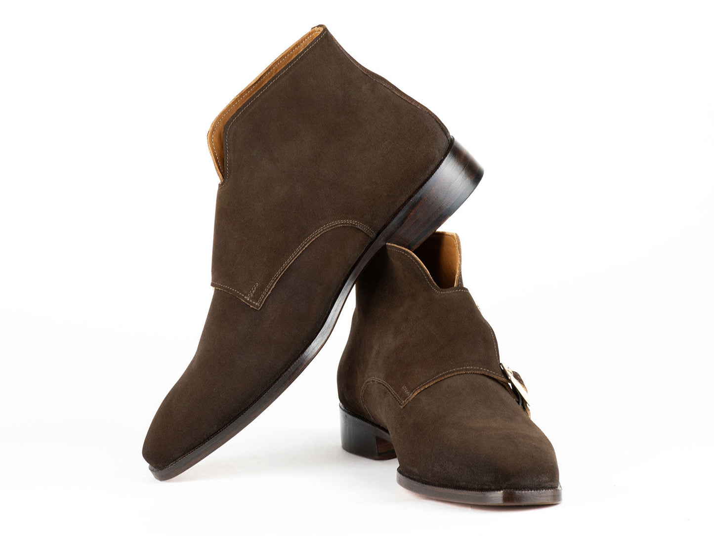 Paul Parkman Double Monkstrap Ankle Boots Brown Suede (ID#8154-SDB)