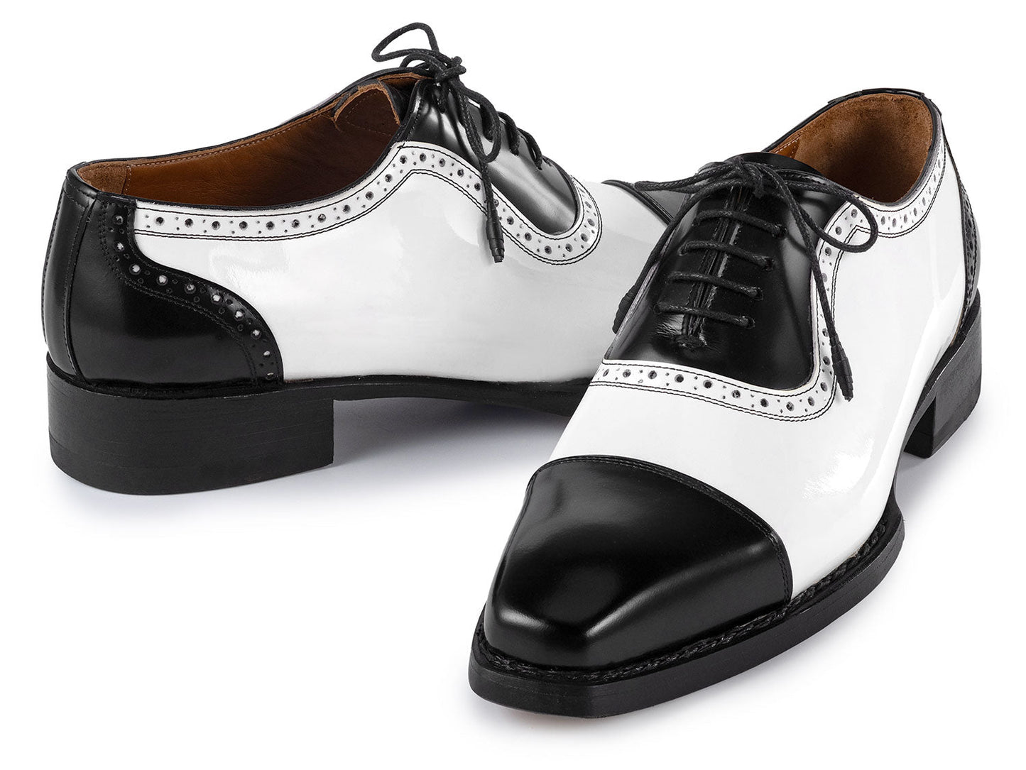 Paul Parkman Men's Goodyear Welted Cap Toe Oxfords Black & White (ID#9482-BNW)