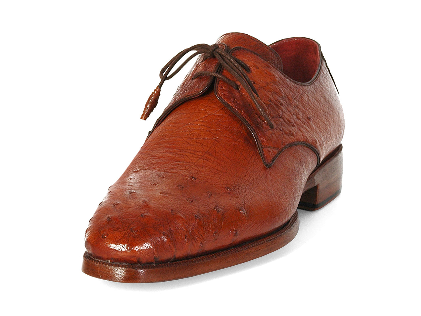 Paul Parkman Men's Tobacco Color Genuine Ostrich Leather Upper Derby Shoes (ID#33B76-TAB)