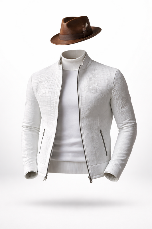 Embossed Leather Jacket – Ivory
