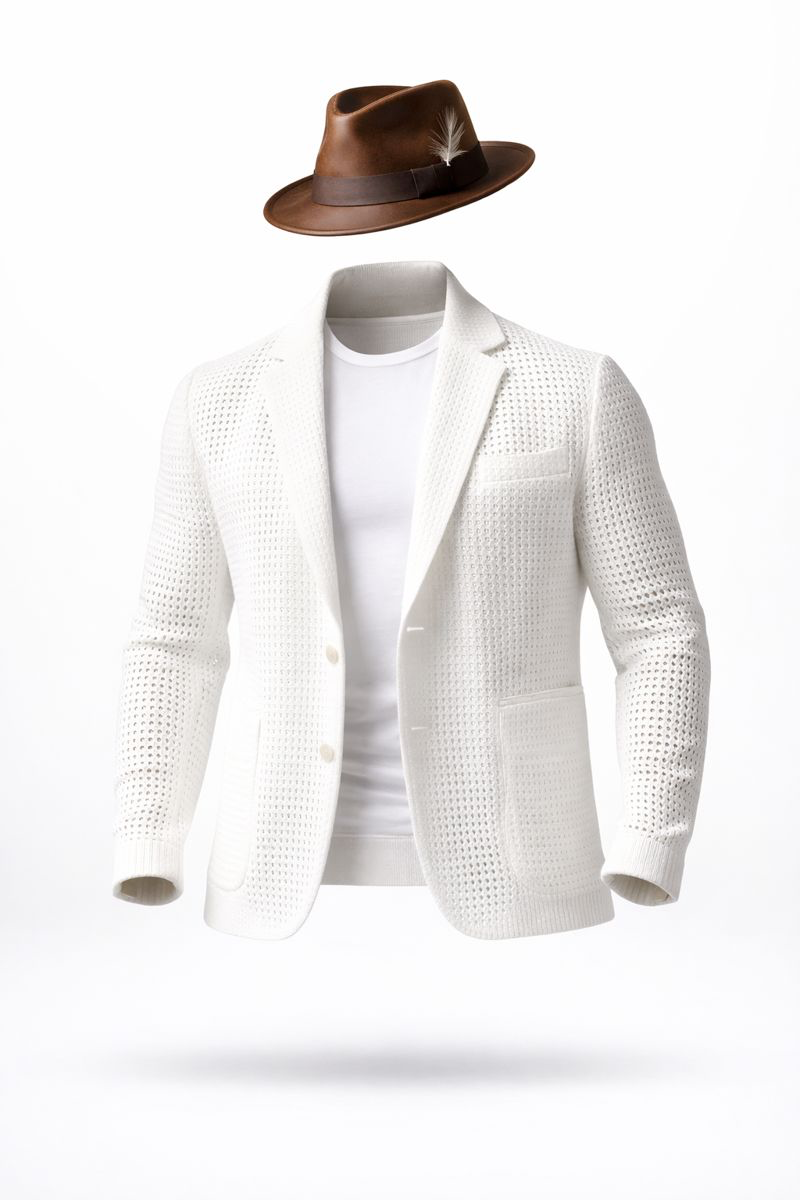 Perforated Knit Blazer – Ivory
