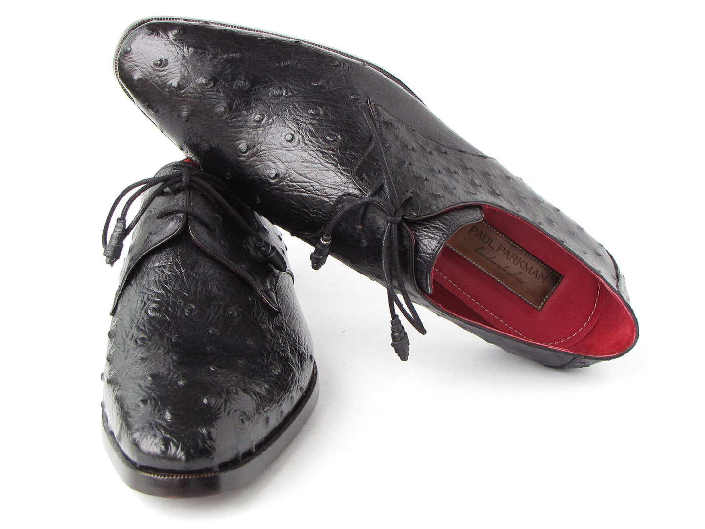 Paul Parkman Men's Black Genuine Ostrich Derby Shoes (ID#33B76-BLK)